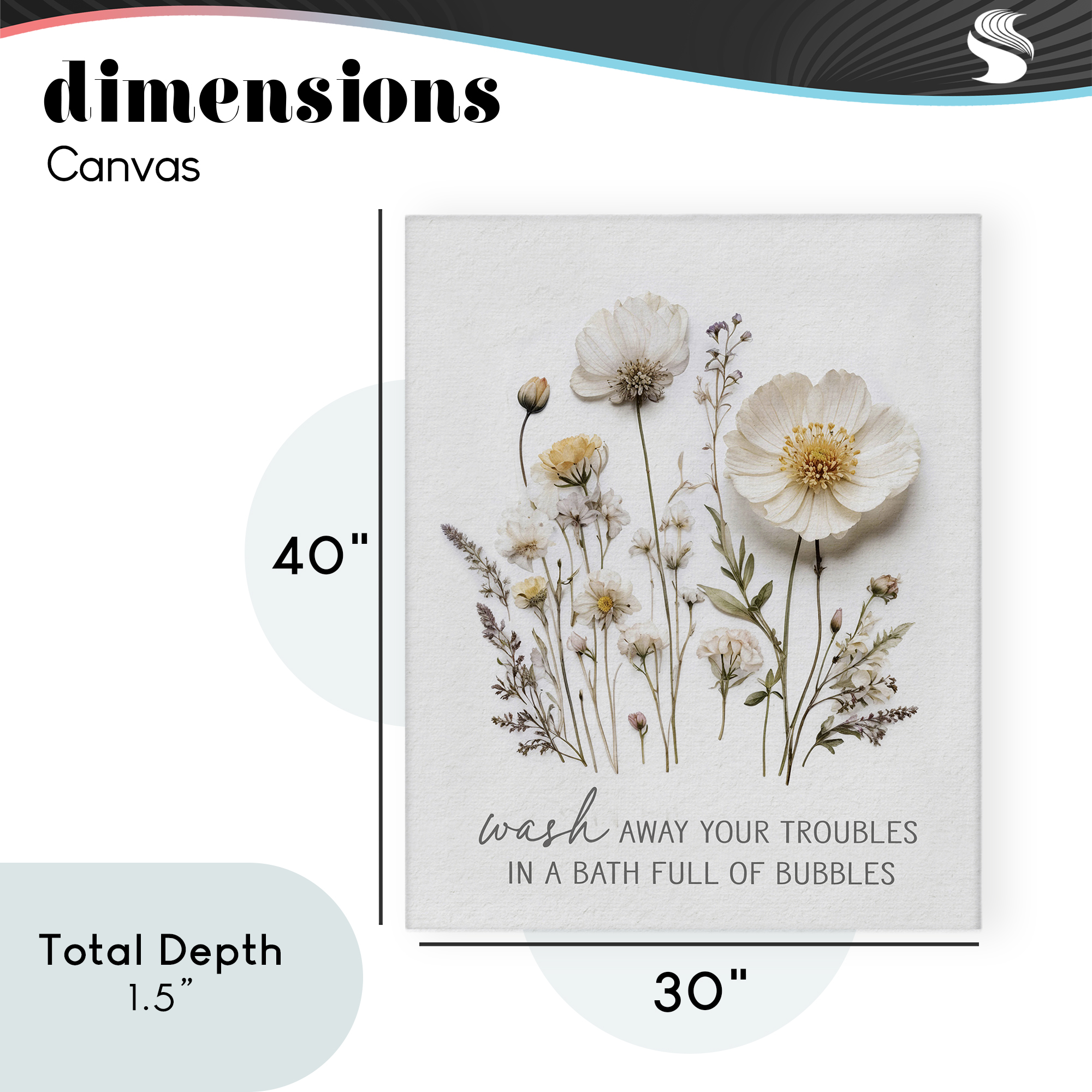 Pressed Flowers Wash Away Troubles Canvas Wall Art, design by Lettered and Lined