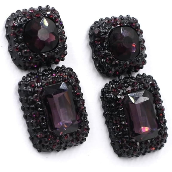 Vintage Geometric Black Colorful Rhinestone Statement Earrings Elegant Fancy Crystal Drop Dangle Earrings Prom Pageant Earrings for Women