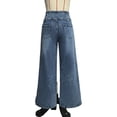 thumbnail image 6 of JUSLIO Pants for Women,High Waist Split Hem Retro Button Washed Wide Leg Denim Jeans, 6 of 7