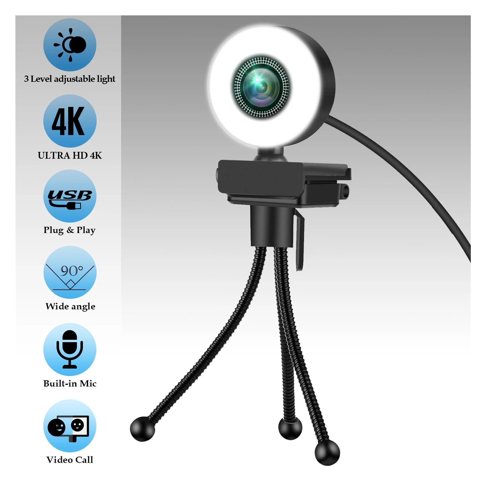 4K Webcam 2K Full HD Web Camera With Microphone LED Fill Light USB Web Cam Rotatable For PC Computer Laptop for Youtube