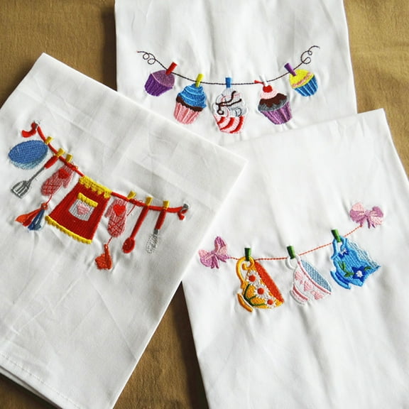 Travelwant 3Packs Embroidered Tea Towel,Embroidered Dish Towel, Flour Sack Towel, Tea Towel, Machine Embroidery