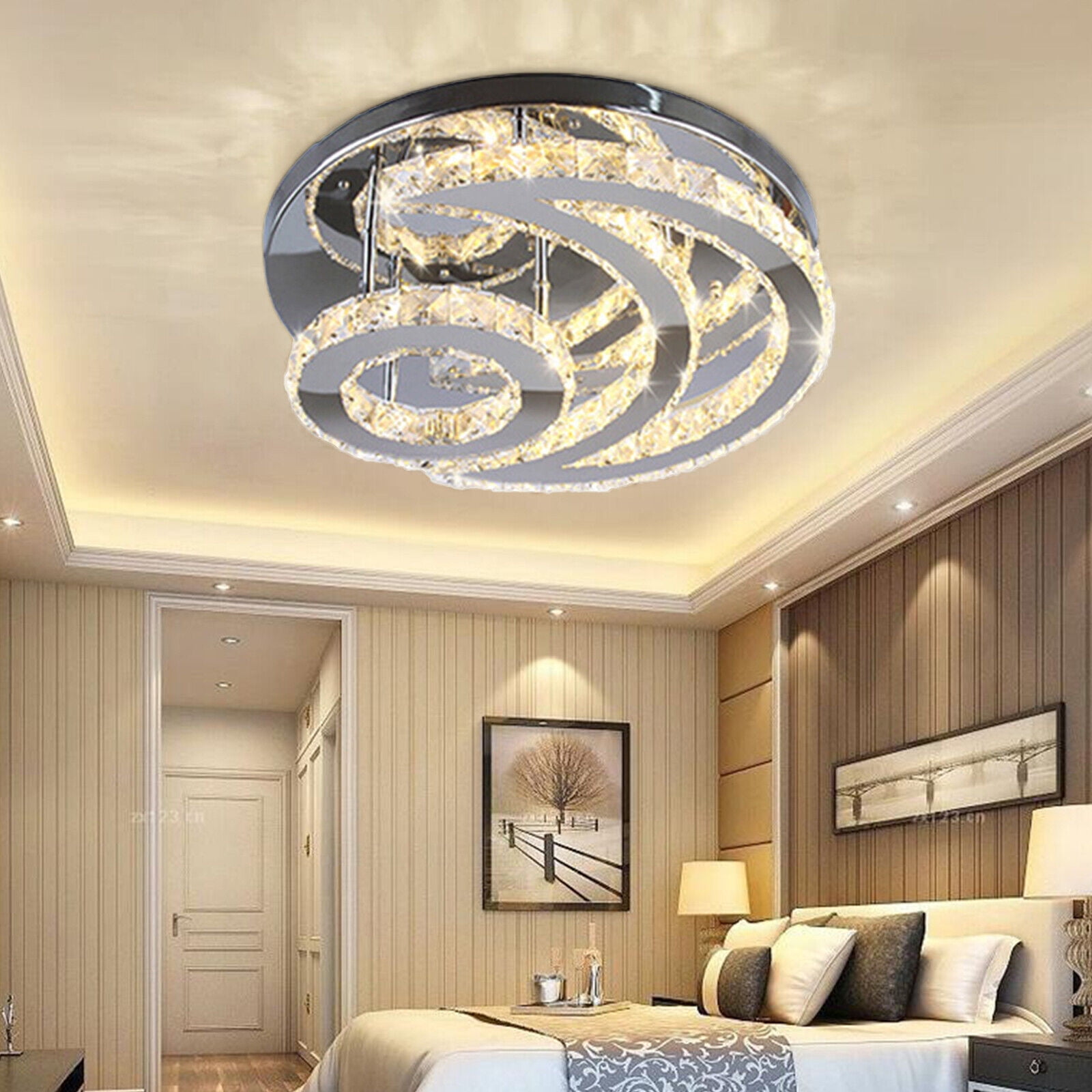 Modern Moon Crystal Chandelier LED Ceiling Light Hanging Pendant Lamp