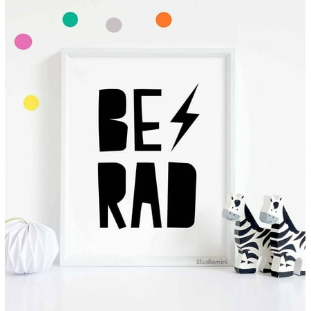 Modern Nursery Art, Be Rad, Monochrome Baby Shower Gift, Neutral Baby Shower Gift, New Baby Gift, Neutral Nursery Decor, Modern Raybolt Wall Art, Modern Wall Decor, 16x24 UNFRAMED