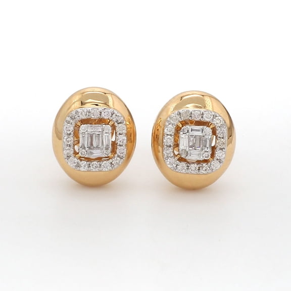 0.50 Ct Pave Diamond 18k Solid Yellow Gold Plain Studs Earrings Jewelry Handmade