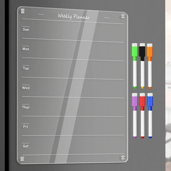 Acrylic Weekly Planner Board Meal Planner Magnetic Menu Board for Kitchen Fridge w/ 8 Markers,Clear Weekly "