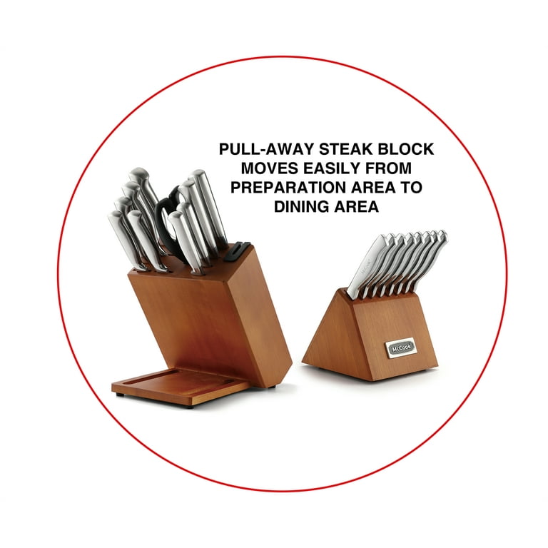 McCook MC69C Knife Block Set,20 Pieces German Stainless Steel Professional Kitchen  Knife Set with Built-in Sharpener,Black Knife Set With Block 