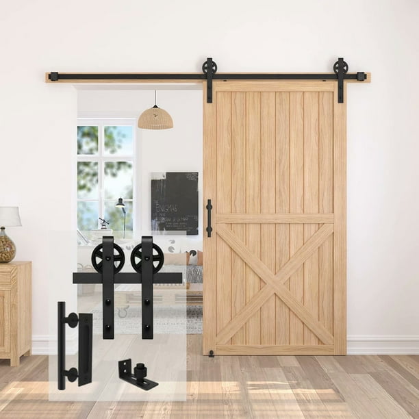 Homlux 8ft Sliding Barn Door Hardware Kit Set Antique Single Closet Wood Track System Black Fit 48 Wide Com Homlux 8ft Sliding Barn Door Hardware, 8 Ft Sliding Barn Door Kit