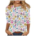 thumbnail image 3 of lcziwo Saving Sales Plus Size Sweaters for Women Easter 3/4 Length Sleeve Shirts Fashion Eggs Graphic Tees Tops Casual Round Neck Pullover Blouse Multicolor XXL, 3 of 6