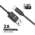 thumbnail image 4 of USB Cable for Samsung Galaxy A54 5G - Extra Long Tough Nylon Braided 2A USB-C to USB-A Cable - 10 Feet - Silver/Black, 4 of 6