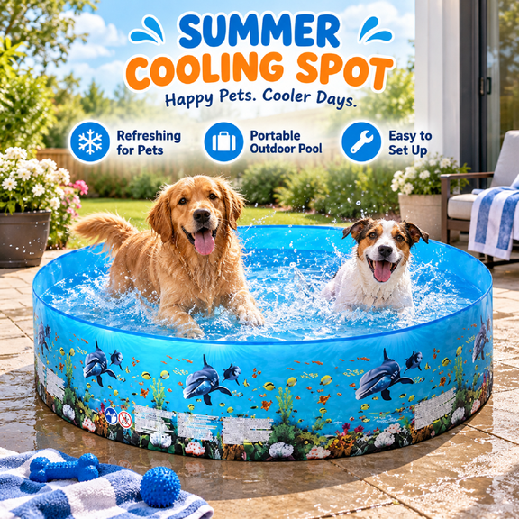 Foldable Hard Plastic Pool, Round Aesthetic Print Kiddie Pool, Collapsible Pet Bath Tub for Outdoor Water Play, Portable Dog Wading Pool for Summer