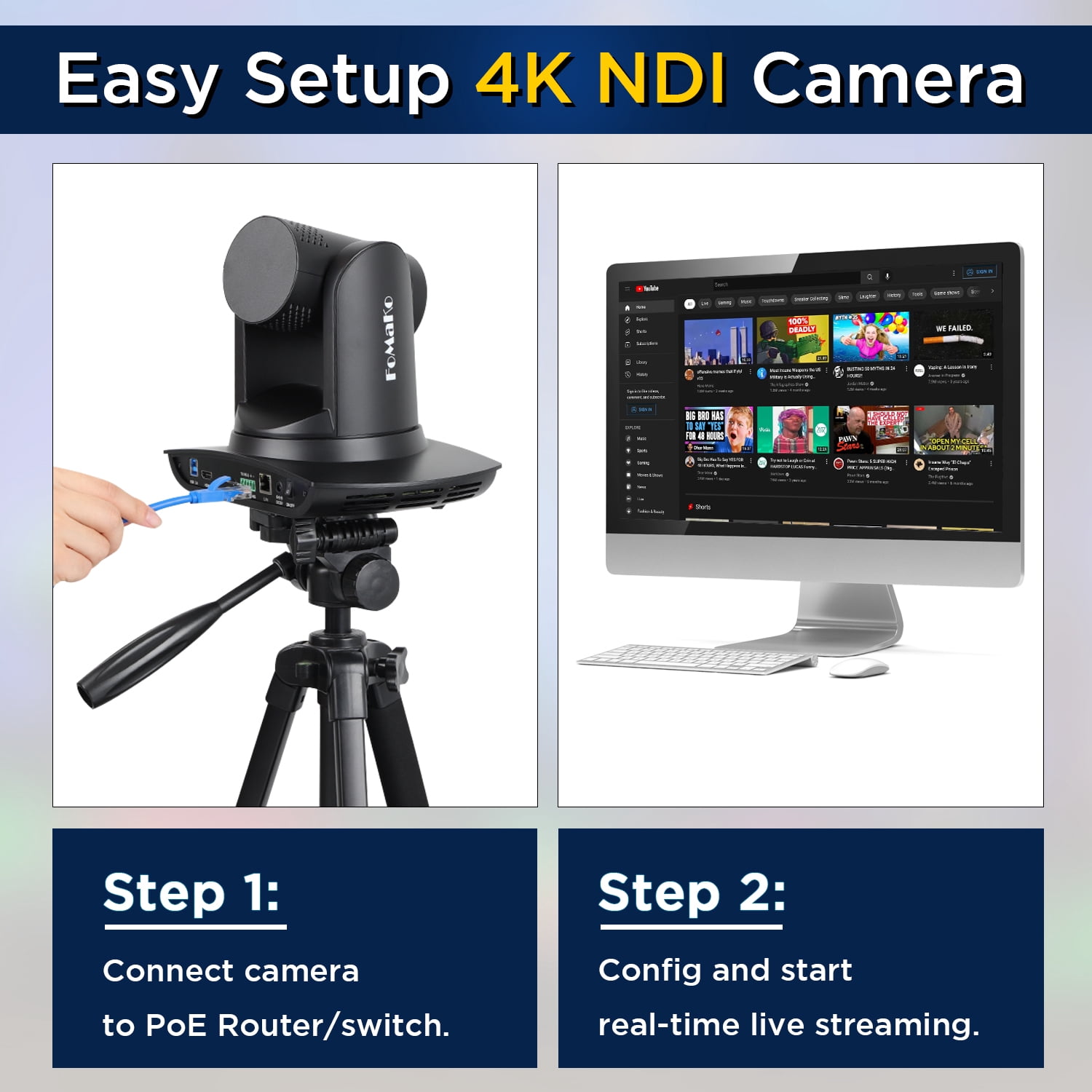 FoMaKo 4K PTZ Camera HDMI 1080P60 AI Auto-Tracking PTZ Camera 20X Optical Zoom, USB3.0 LAN HDMI PTZ Camera 4K for Church Worship Education Conference Events, K20UH