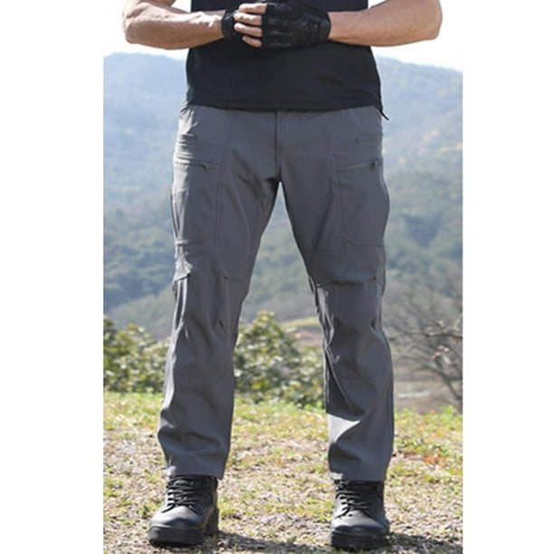 Yusimy Men's Outdoor Washed Denim Work Pants Multi-Pocket Solid