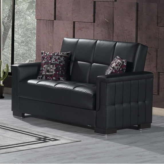 Ottomanson Origins Pro Sleeper Loveseat, Black Leatherette