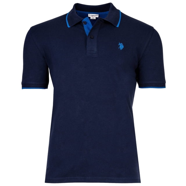 U.S. POLO ASSN. Polo de hombre con detalles en contraste - piqué, logotipo, algodón elástico Azul marino 2XL (XX-Large)