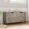 thumbnail image 5 of Studyset Storage Chest, Wooden Storage Bench with 4 Wheels, Storage Trunk 39.4" Storage Trunk with 2 Safety Hinges, Supports 350 Lbs, Round Corner, U-Shape Cutout, 5 of 8