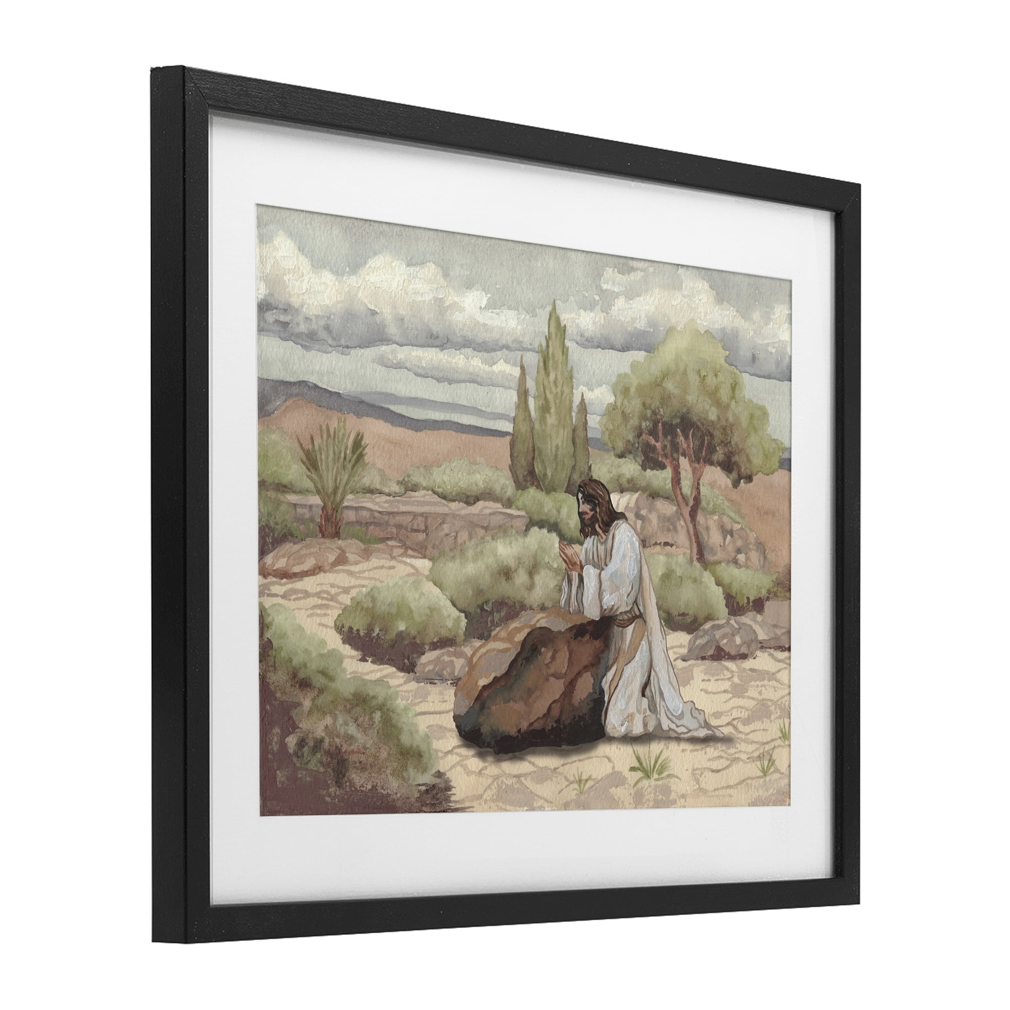 Stupell Industries Jesus Praying Countryside Black Framed Print Under Glass, design by Elizabeth Medley