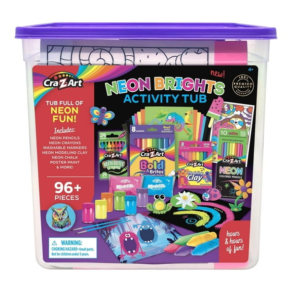 Cra-Z-Art Neon Brights Activity Tub, Multi-Color Drawing Set with over 96 Pieces for ages 4 and up - 2 Pack