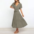 thumbnail image 2 of Admvng Women's V-Neck Dress Tiered Short Sleeve Casual Elegant Dress, 2 of 9