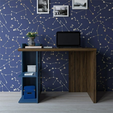 Craftsman Walnut Desk - Novogratz Xavier Computer Desk, Walnut/Blue Finish
