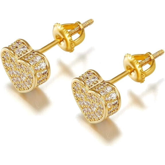 FUNING 18k Gold Plated Heart Stud Earring For Women Earring Screw Back Iced Out Cubic Zirconia Micropave Fashion Jewelry