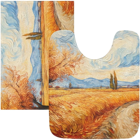 SKYSONIC Bathroom Rug Mats Fall Wild Field Print, Fluffy Plush Absorbent Bath Rugs Carpet with Non Slip Bottom for Bathroom Floor Toilet Tub and Shower