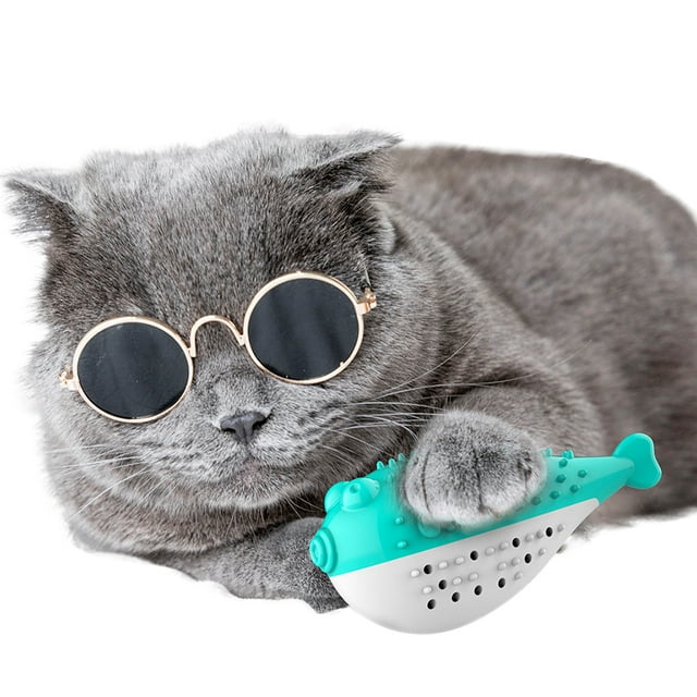 Jouet Interactif pour Chat, Jouet à Mâcher Poisson Mignon, Brosse à Dents avec Cloche