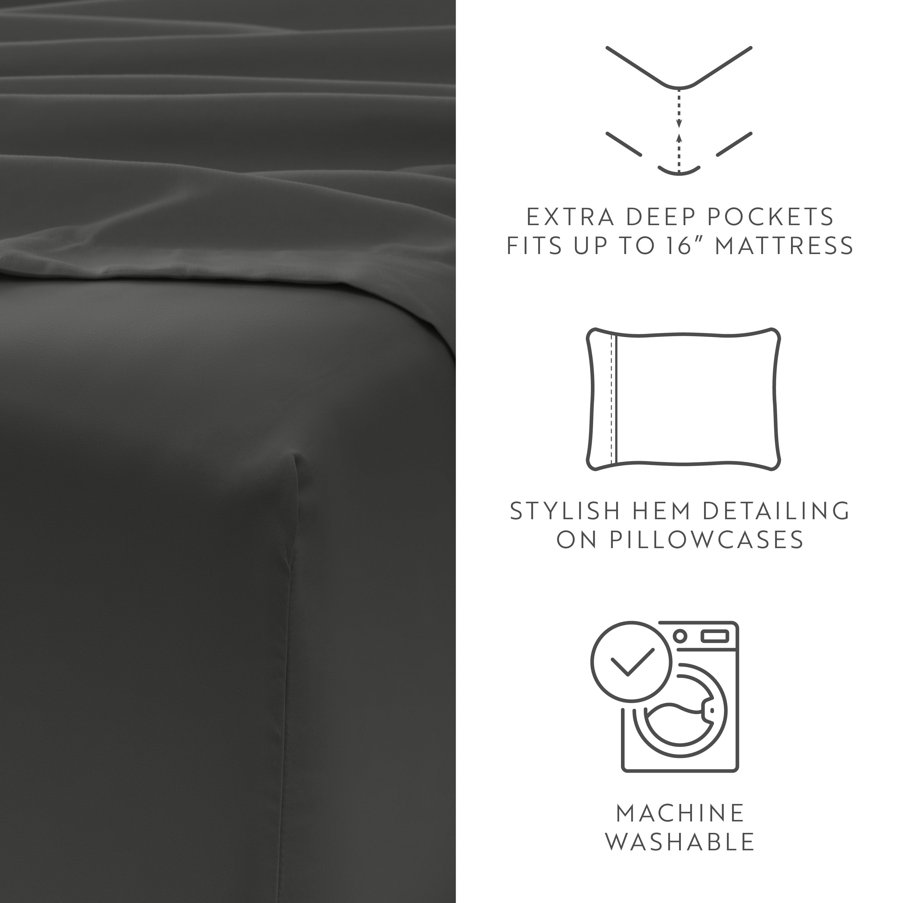 Twin Extra Long, Gray Solid Microfiber 6 Piece Bed Sheet Set, by Noble Linens