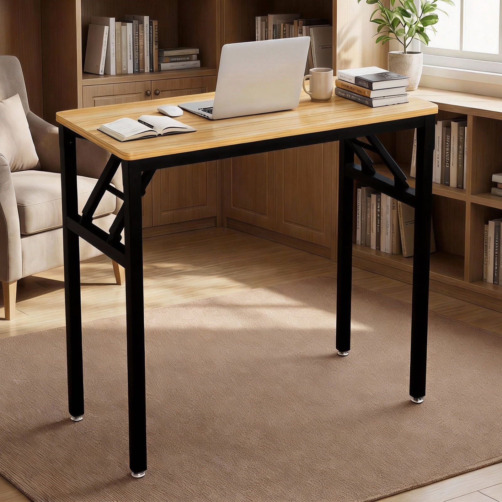 Ktaxon Folding Writing Computer Desk Home Office Study PC Writing Table, Oak & Black