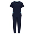 thumbnail image 4 of Protective Suit for Women, Short Sleeve V-Neck Top and Drawstring Pocket Pants Set, Polyester, All-Season, Regular Length, for Healthcare Workers and Caregivers, 4 of 6
