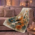 thumbnail image 6 of Red Fox Teal Orange Floral Scene in Vintage Painterly Style for Woodland Fox Fans, Warm Botanical Mood, Cozy Flannel Blanket for Bedroom and Cabin, Birthday Gift, Nature Home Decor, 6 of 9