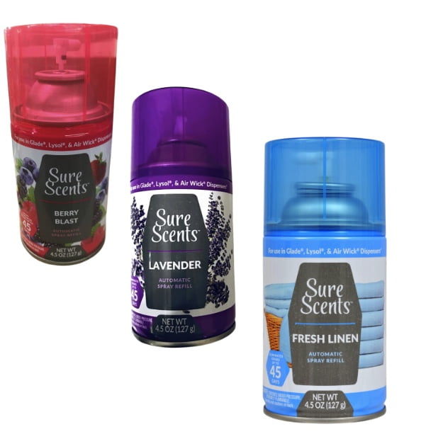 Sure Scents Automatic Spray Refills 1 Lavender 1 Berry Blast and 1 Fresh Linen, 4.5oz Air