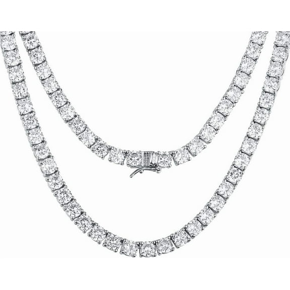 Leander Tennis Necklace 18K White Gold Plated | 5.0-6.0mm Round Cubic Zirconia Cut Faux Diamond Tennis Chain for Women and Men 14-24 inches