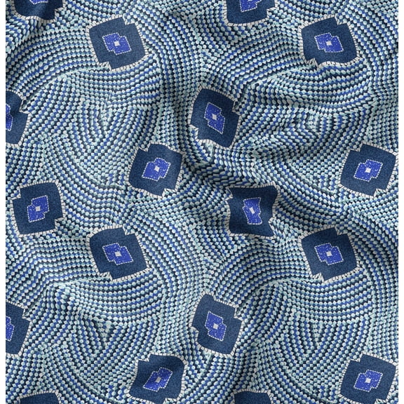 Soimoi Pure Silk Blue Fabric By the Yard - 42 Inch Wide - African Tribal Material - Artistic and Modern Patterns for Various Uses Printed Fabric