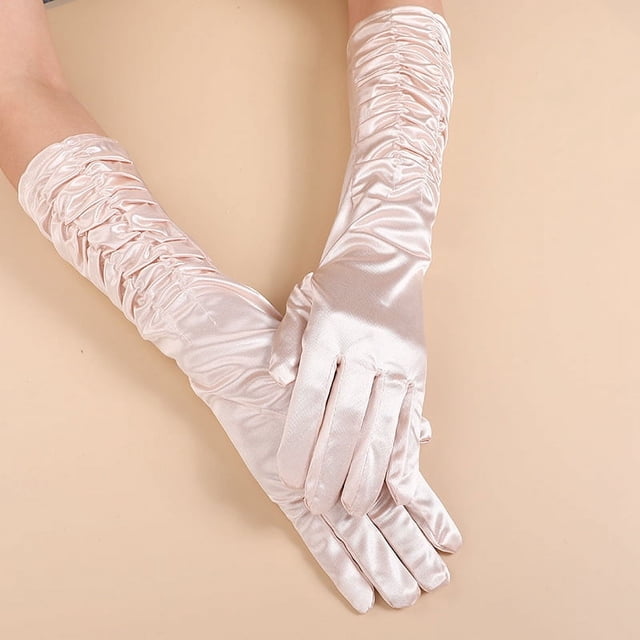 Nvzi Gants de Soirée en Satin Manches Longues Rétro pour Dames Mariage Opéra Fête-Beige