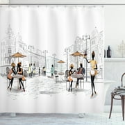 Ambesonne Urban Shower Curtain, European Street Restaurant, 69"Wx75"L, Multicolor