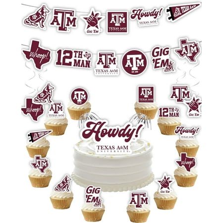 Texas A&M Party Supplies for TAMU Football, Birthday Gift, Graduation Party Banner and Cake Toppers (42 Pieces)(Texas A&M Aggies)