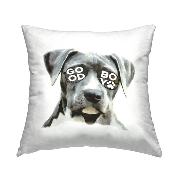 Stupell Industries Good Boy Dog in Glasses Square Decorative Printed Throw Pillow, 18 x 18