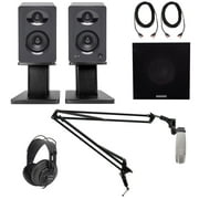 Samson M30 3" Podcasting Podcast Recording Monitors+Stands+Sub+Headphones+Mic