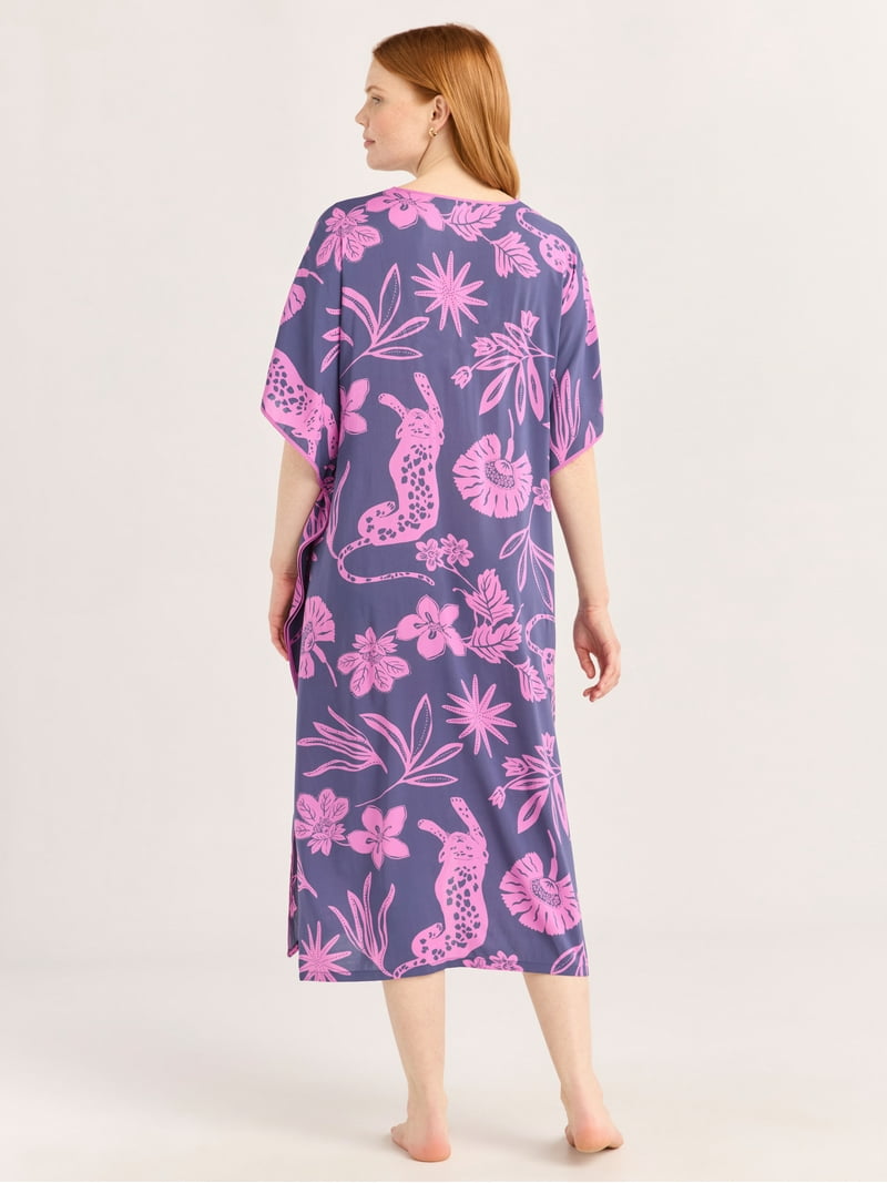Joyspun Women's Woven Caftan Nightgown 46-inch Maxi Sleepwear with