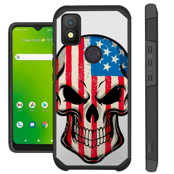 Compatible with Cricket Icon 4 Hybrid Fusion Guard Phone Case Cover (US Flag Skull)