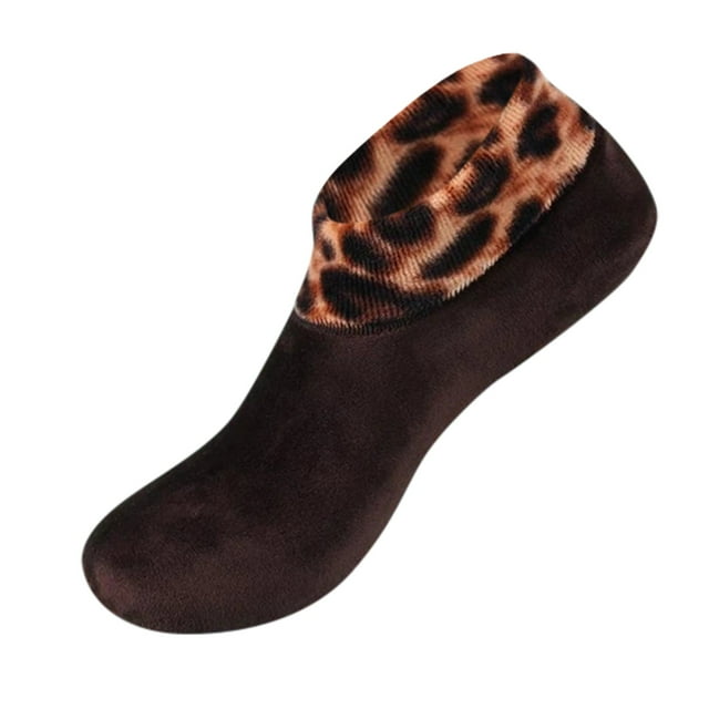 WEAIXIMIUNG Chaussettes à Volants pour Femmes Chaussettes d'Hiver Chaudes Léopard pour Lit Non Thermiques pour Intérieur
