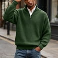 thumbnail image 5 of TOUMENY Men Sweater Stand Collar Long Sleeve Solid Casual Loose Warm Pullover Fall Winter Fashion Half Zip Knit Tops Army Green XXXL, 5 of 7