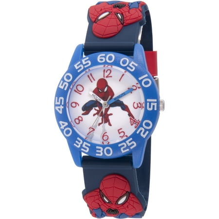 Spider-Man Boys' Blue Plastic Time Teacher Watch, Spider-Man 3D