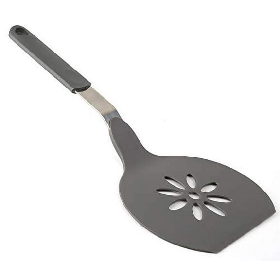 Homi Styles Jumbo Nylon Pancake Spatula | Wide Non-Stick Slotted Blade with Floral Cut-Out Design - Great for Pancake Flipper, and Egg Turner | 15 x 6.5 Inches (Gray)