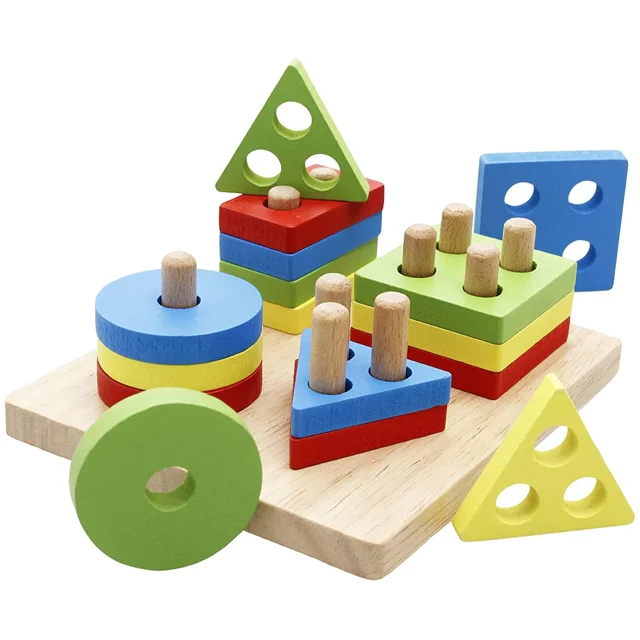 Lewo Rompecabezas de madera Geométricos Apilamiento Colores y Formas Juego de Clasificación Juguetes Educativos para Niños Pequeños