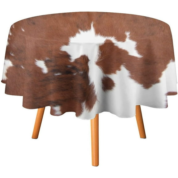Cowhide Round Tablecloth,Rustic Farmhouse Animal Brown Cowhide Print Table Cover for Kitchen Dining Birthday Home Party Wedding Picnic 60x60in