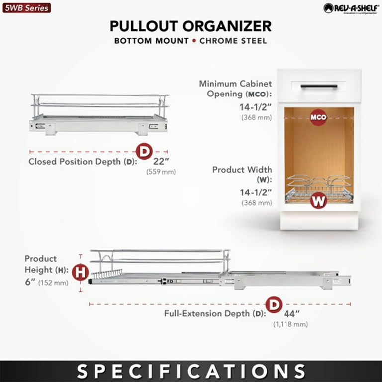 Rev-A-Shelf 5WB2-2122CR-1 21x22in 2-Tier Wire Pullout Cabinet Drawer Basket  