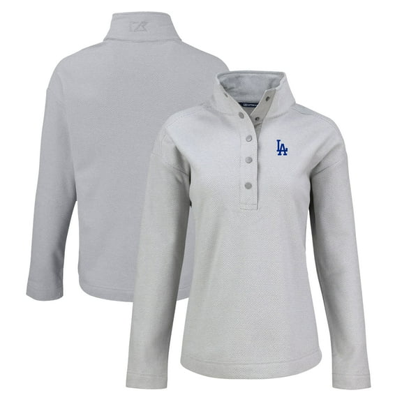 Women's Cutter & Buck Gray Los Angeles Dodgers Hunts Point Eco Half-Snap Jacket