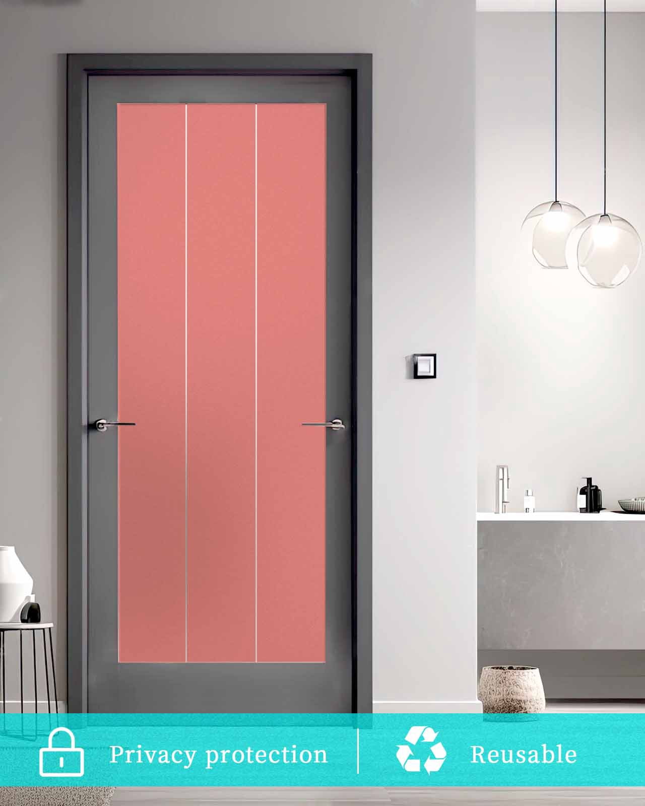 Window Privacy Film, Coral Red UV Sun Blocking Window Tint Film Heat Control One Way Blackout Window Film, Pure Orange Red Solid Color Simple Minimalism Art Non Adhesive Static Cling 35.4x78.7 In