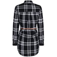 thumbnail image 2 of BodiLover, Women's, 3/4 Sleeve Belted Plaid Flannel Shirt Dress, Black White, S, 2 of 2